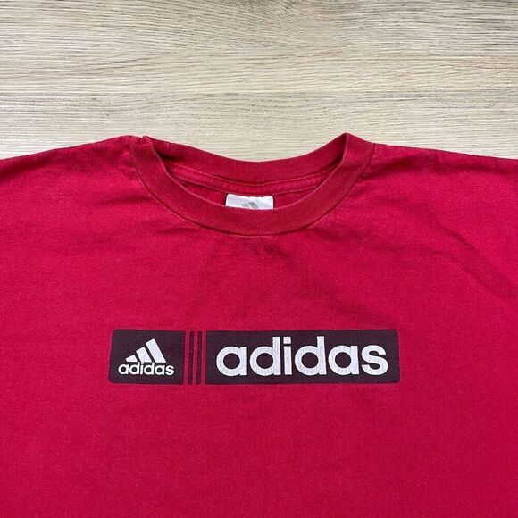 Vintage Adidas Shirt Mens Large Red 90s Spell Out Sports Y2K Basic - Picture 2 of 10